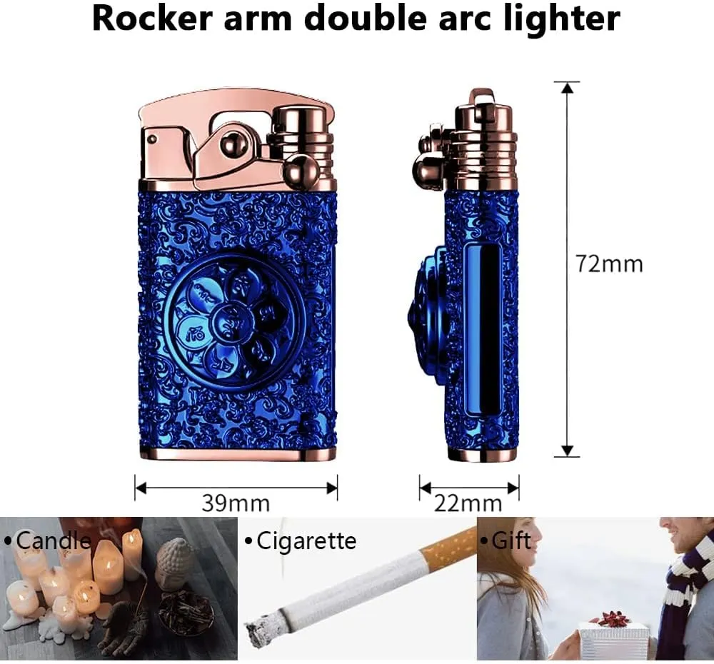GADATOP Electric Lighter Rechargeable Lighter USB Personalized Creative Lighter Rocker Lighter Windproof Flameless Lighter Double Arc Plasma Lighter Cool Lighter with Gift Box (Blue)