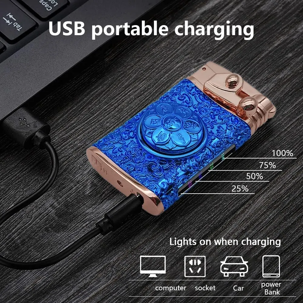 GADATOP Electric Lighter Rechargeable Lighter USB Personalized Creative Lighter Rocker Lighter Windproof Flameless Lighter Double Arc Plasma Lighter Cool Lighter with Gift Box (Blue)