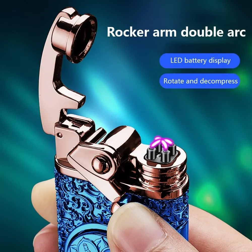 GADATOP Electric Lighter Rechargeable Lighter USB Personalized Creative Lighter Rocker Lighter Windproof Flameless Lighter Double Arc Plasma Lighter Cool Lighter with Gift Box (Blue)