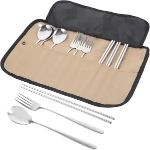 GALPADA 1Set Portable Camping Tableware of Cutlery Utensils with Carrying Pouch for Outdoor Picnics Travel Fishing and Hiking Lightweight and Easy to Clean Dining Essentials