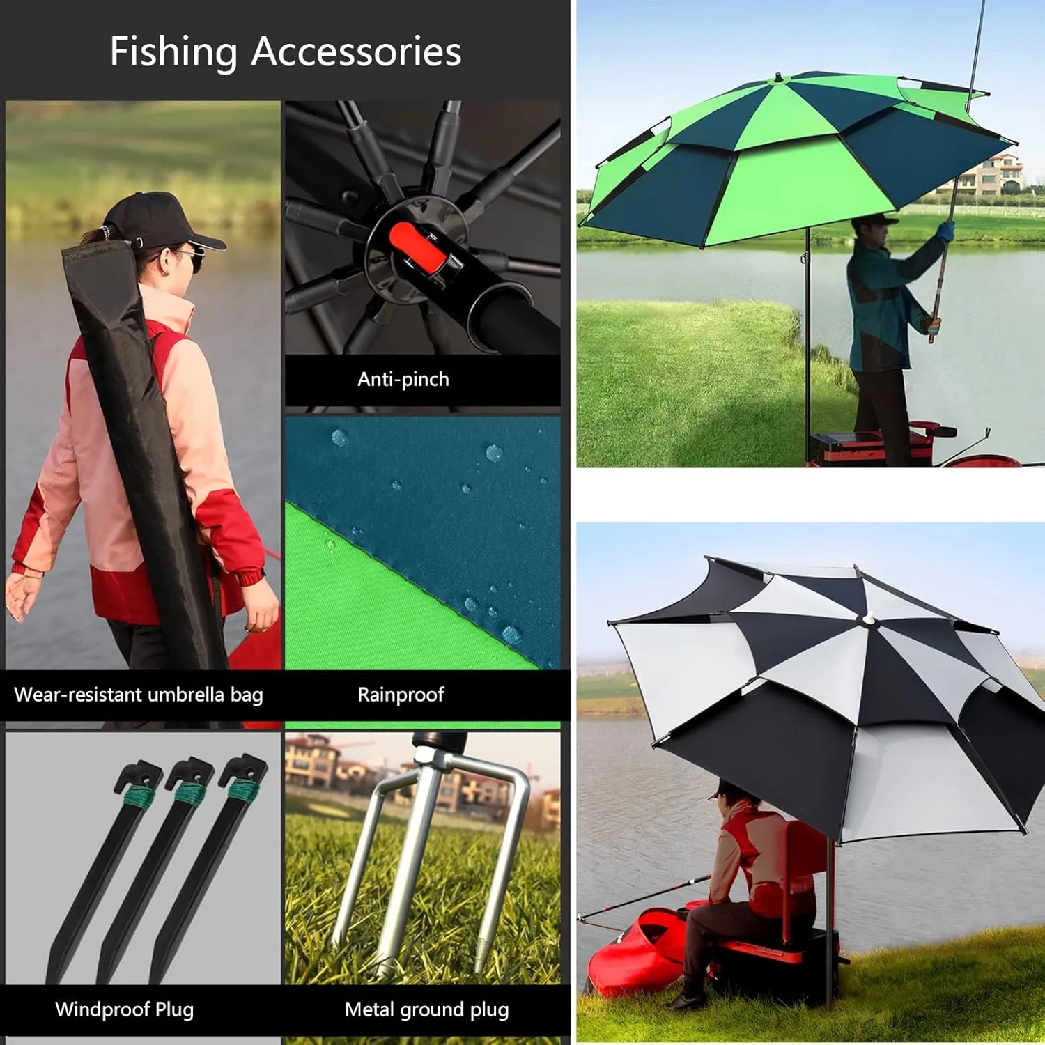 Garden Parasol,Fishing Parasol Umbrella Sun Shade Shelter - with Fishing Accessories - Garden Umbrellas Rainproof - 99% Sunscreen Protection Used for Outdoor Camping Patio Beach Pool Golf