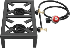 Gas Camping Stove for Outdoors, Dual Burners, 8000W Power Each, Adjustable Flame, Lightweight and Compact for Picnics and Camping