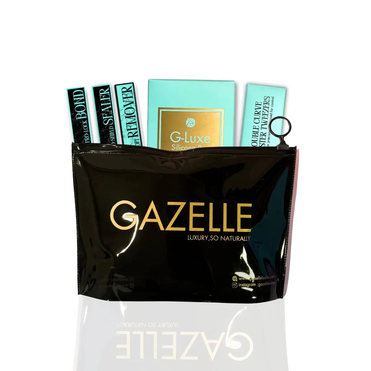 Gazelle Lash Bond and Seal Kit | All-in-One DIY Lash Kit with Pro-Shield Sealer, Soft-Touch Remover, Double-Curve Lash Tweezers, G-LUX Pad & lash Glue for Eyelash Clusters - Perfect for Lashes at Home