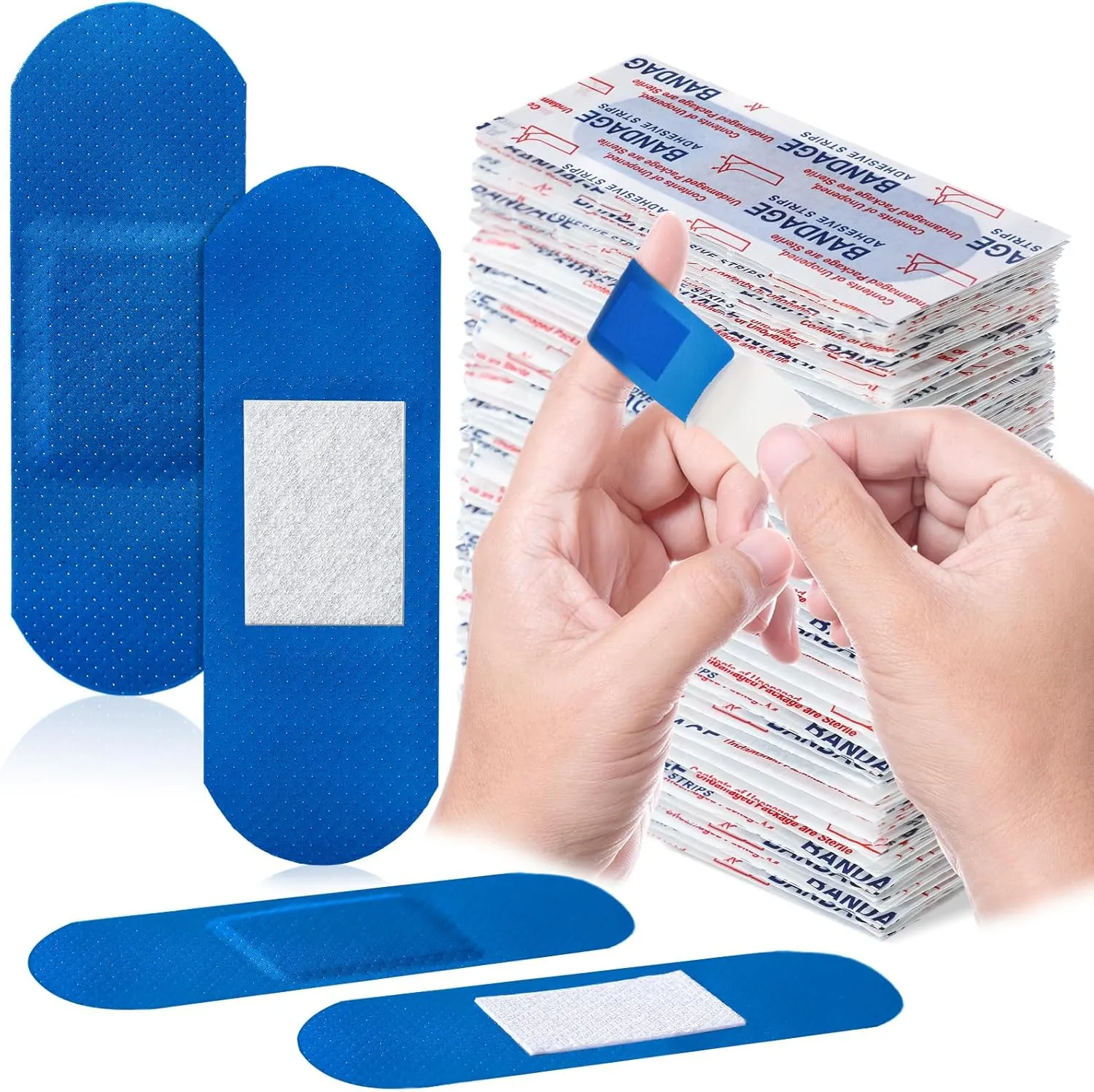 Geiserailie 400 Pcs Blue Fabric Bandages Food Service Metal Detectable 3" x 1" Waterproof Adhesive Bandages Bulk Sterile Processing Non Stick Pad Latex Free for First Aid and Wound Care