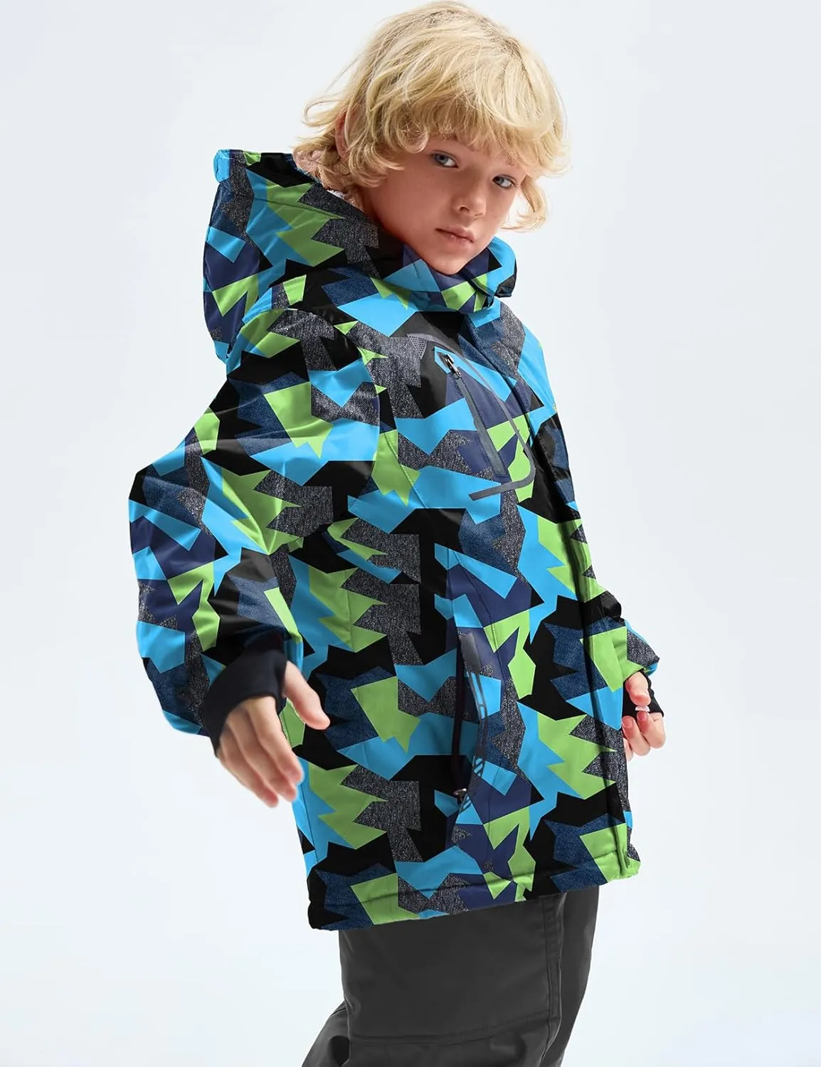 GEMYSE Boy's Waterproof Ski Snow Jacket Fleece Windproof Winter Jacket with Hood