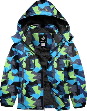 GEMYSE Boy's Waterproof Ski Snow Jacket Fleece Windproof Winter Jacket with Hood