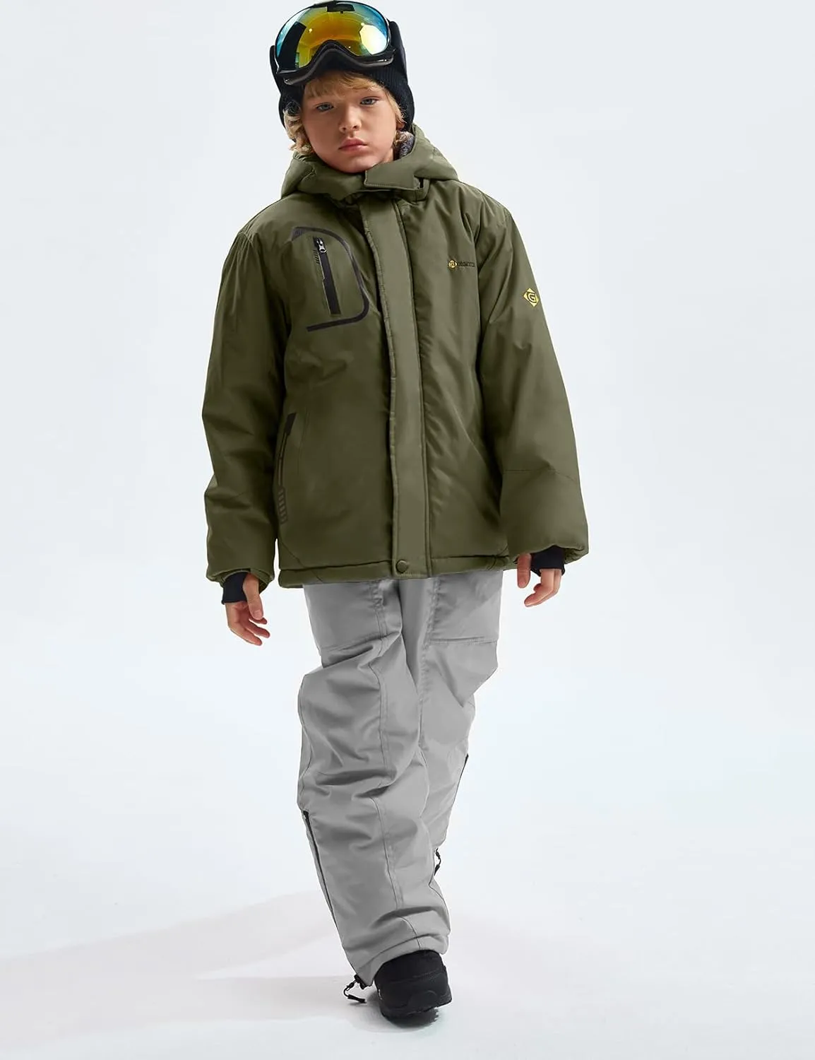 GEMYSE Boy's Waterproof Ski Snow Jacket Fleece Windproof Winter Jacket with Hood