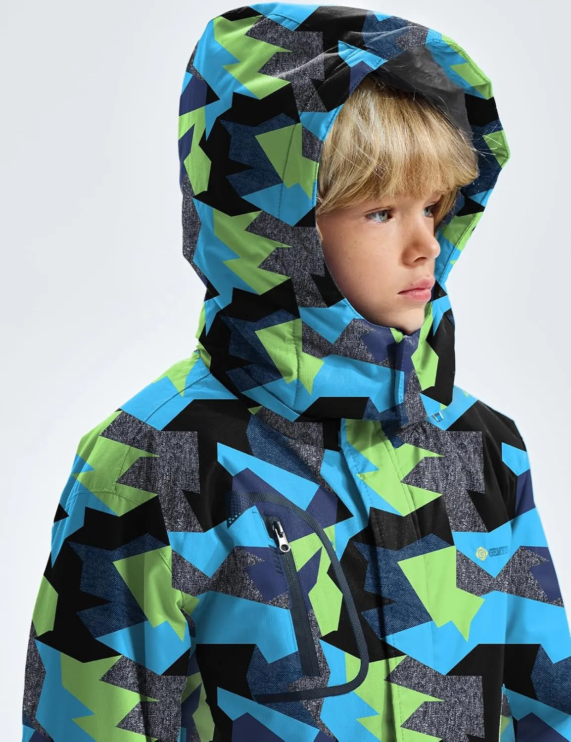 GEMYSE Boy's Waterproof Ski Snow Jacket Fleece Windproof Winter Jacket with Hood