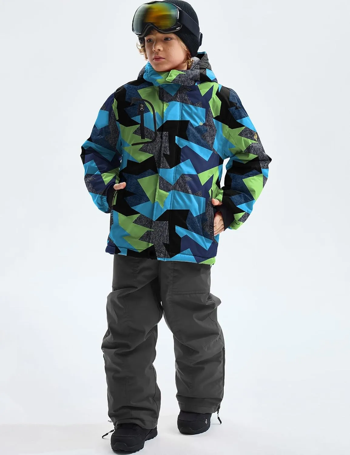 GEMYSE Boy's Waterproof Ski Snow Jacket Fleece Windproof Winter Jacket with Hood