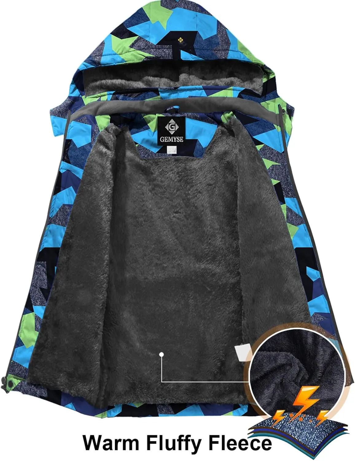 GEMYSE Boy's Waterproof Ski Snow Jacket Fleece Windproof Winter Jacket with Hood