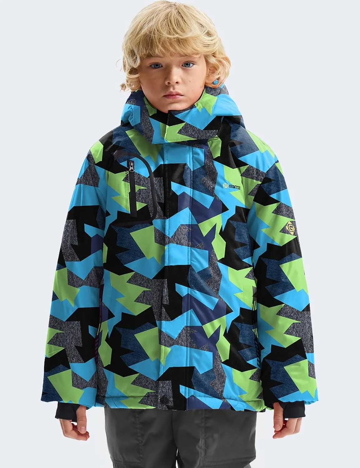 GEMYSE Boy's Waterproof Ski Snow Jacket Fleece Windproof Winter Jacket with Hood