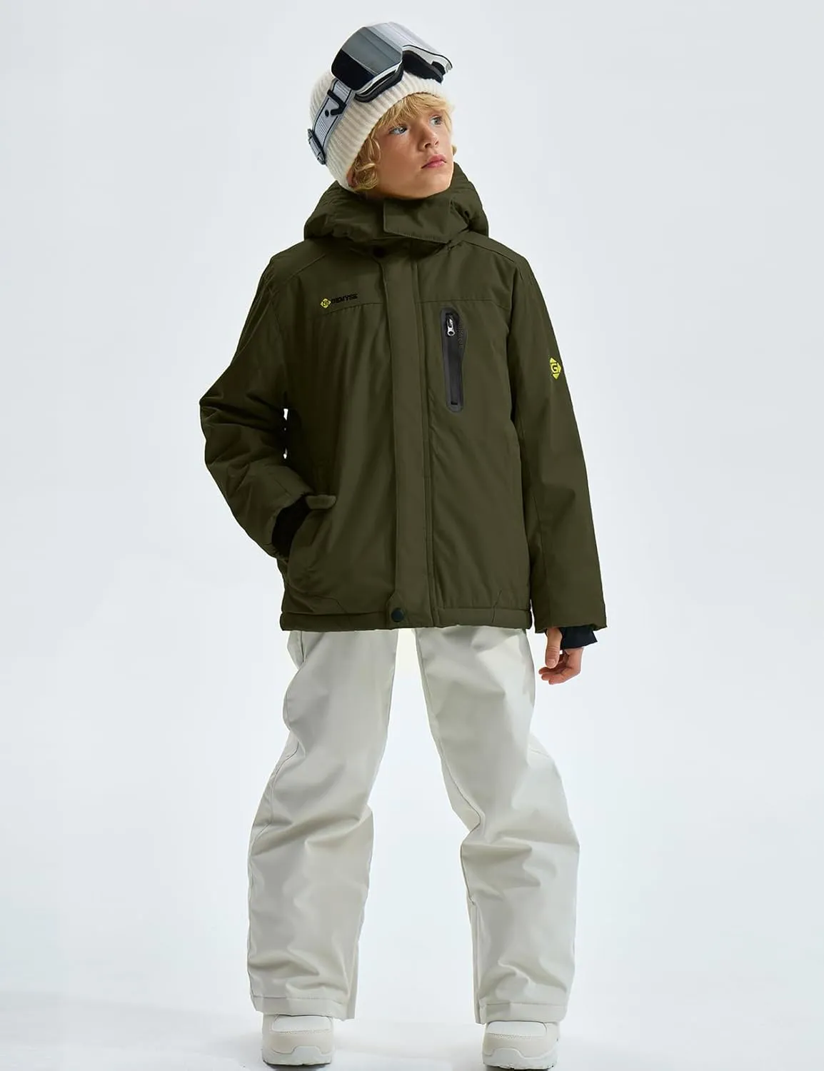 GEMYSE Boy's Waterproof Ski Snow Jacket Hooded Fleece Lined Windproof Winter Jacket