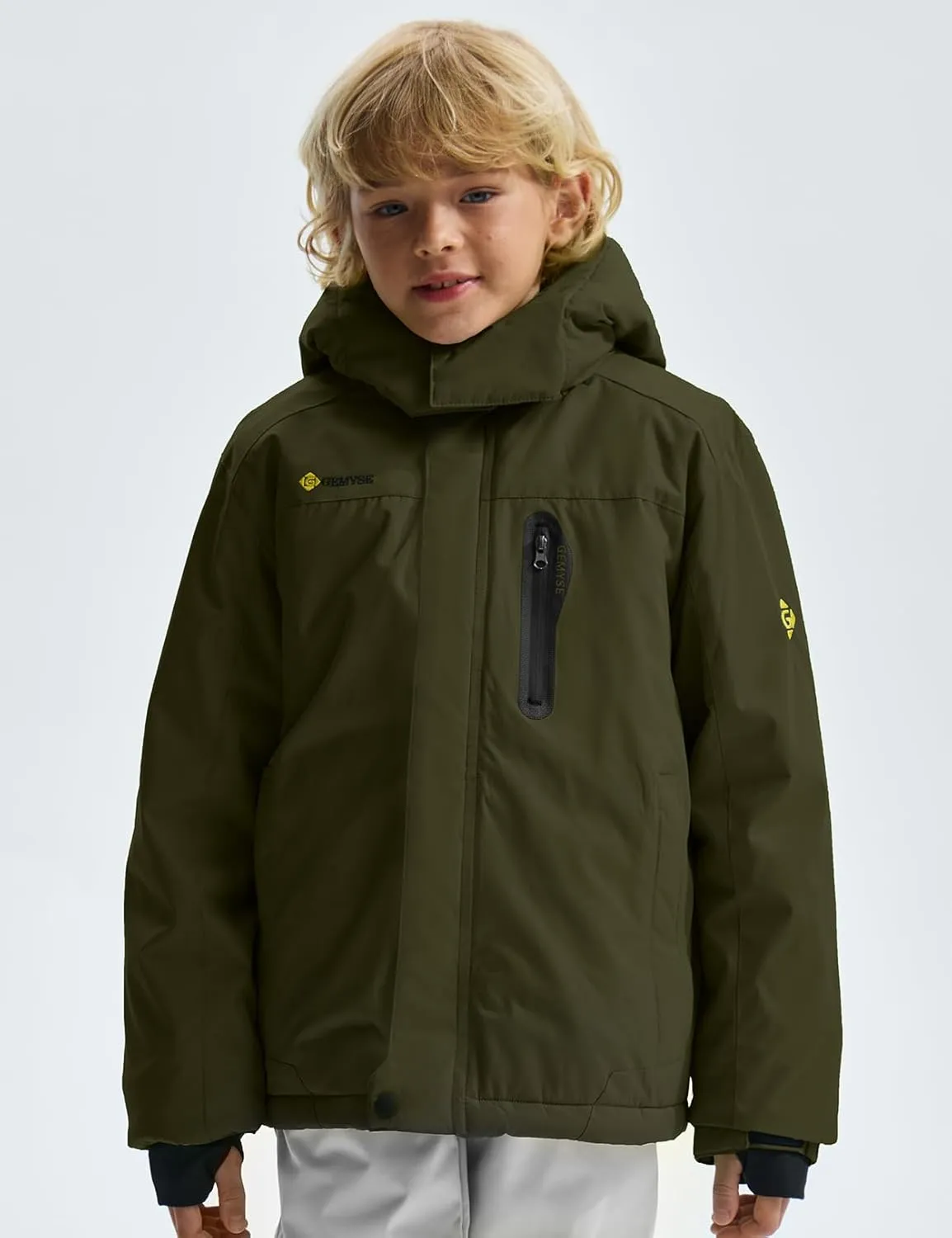 GEMYSE Boy's Waterproof Ski Snow Jacket Hooded Fleece Lined Windproof Winter Jacket