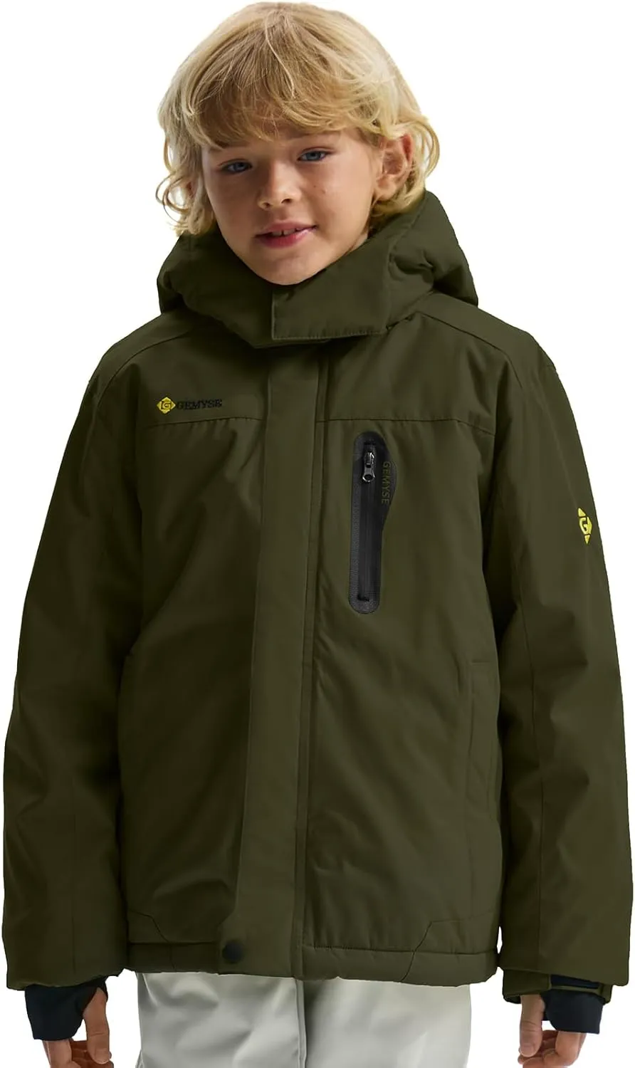GEMYSE Boy's Waterproof Ski Snow Jacket Hooded Fleece Lined Windproof Winter Jacket