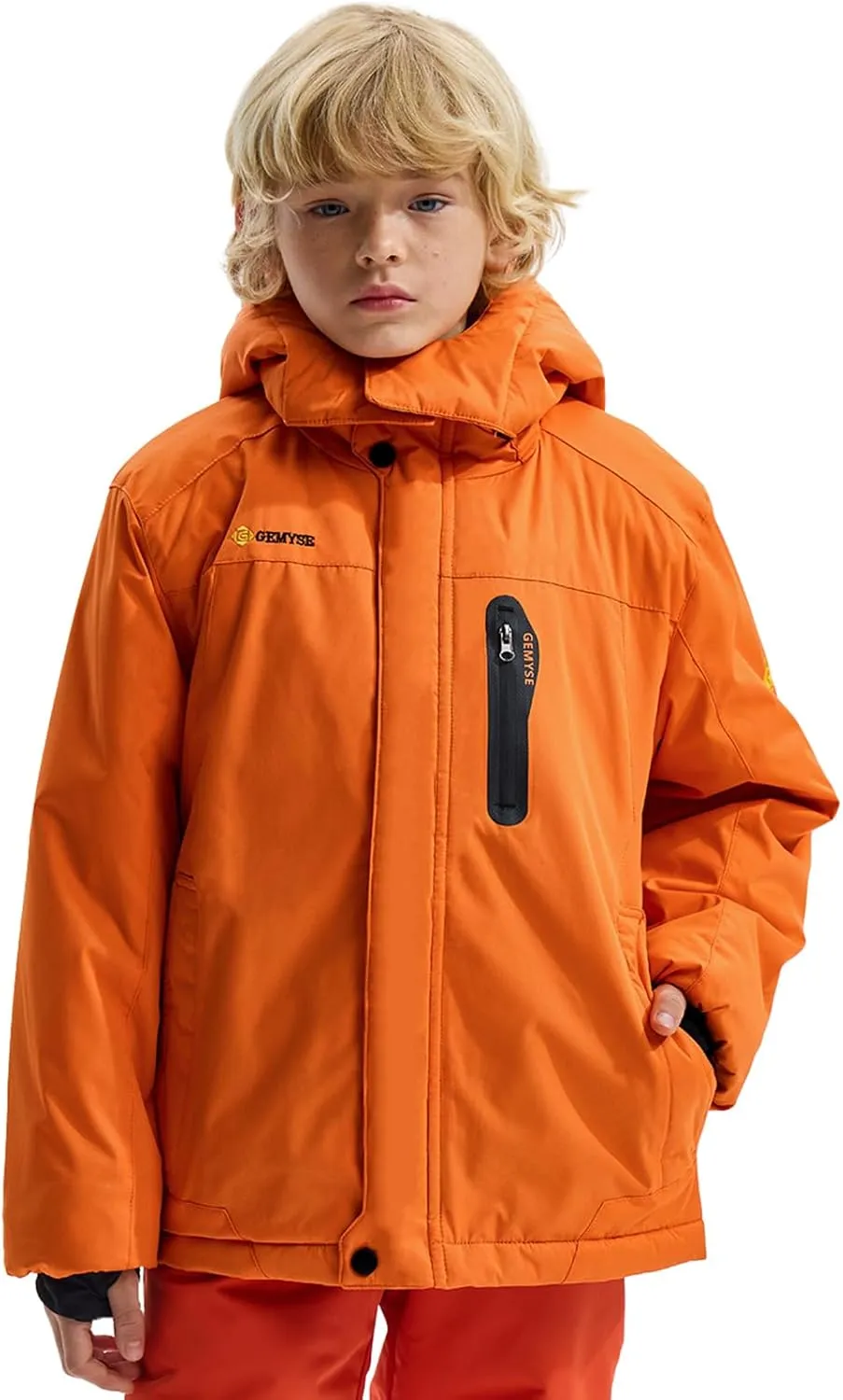 GEMYSE Boy's Waterproof Ski Snow Jacket Hooded Fleece Lined Windproof Winter Jacket