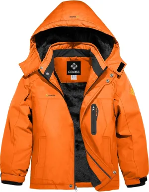 GEMYSE Boy's Waterproof Ski Snow Jacket Hooded Fleece Lined Windproof Winter Jacket