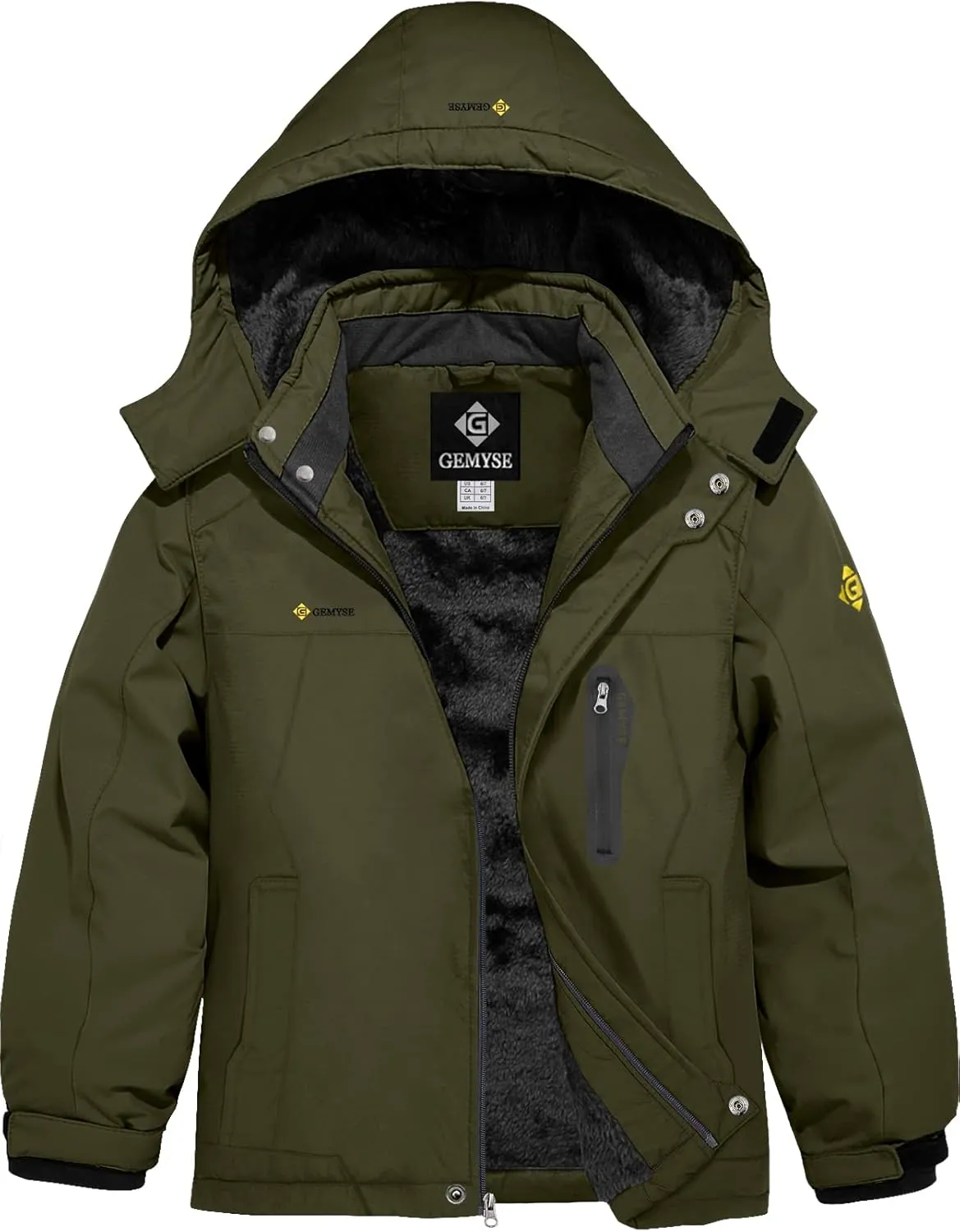 GEMYSE Boy's Waterproof Ski Snow Jacket Hooded Fleece Lined Windproof Winter Jacket