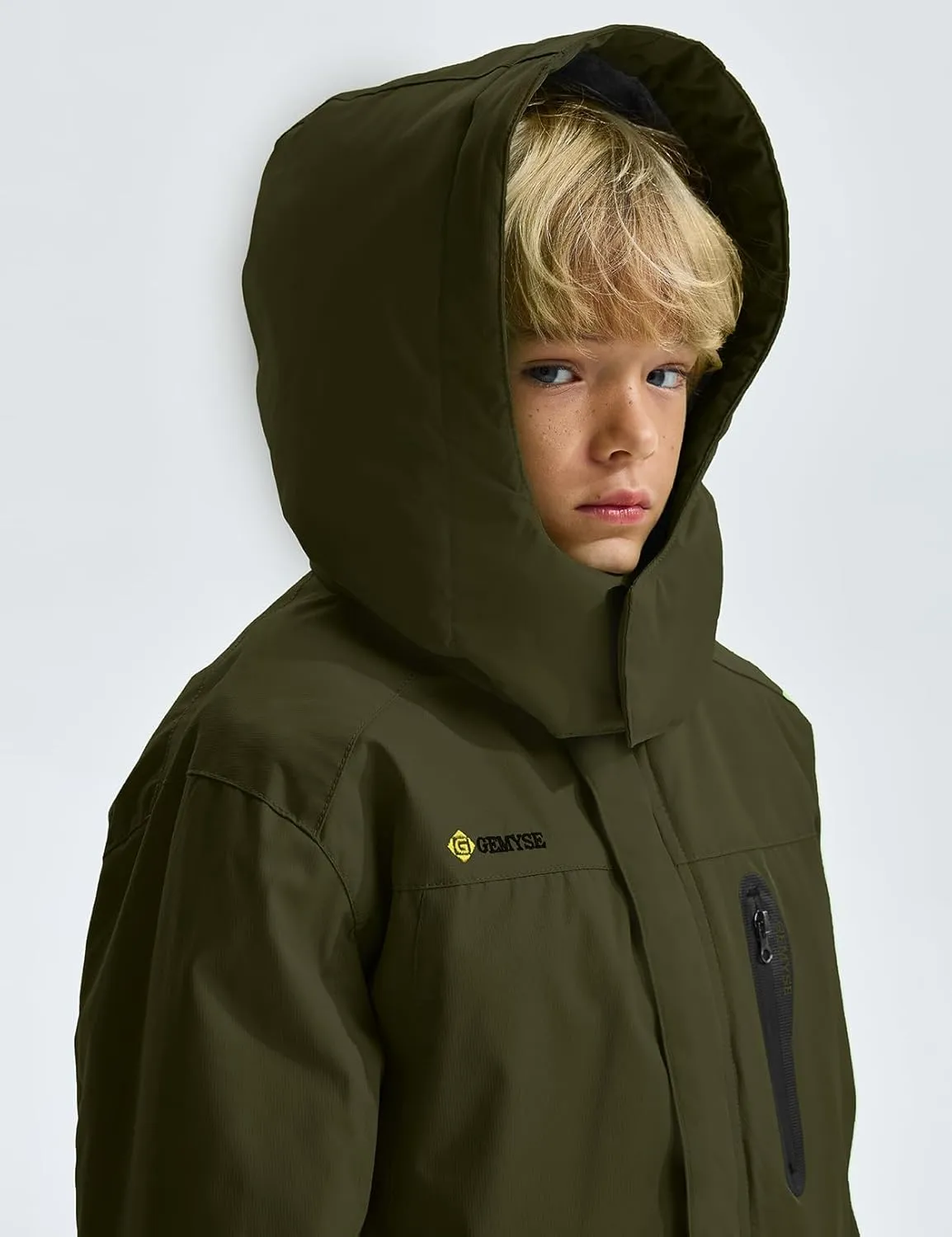 GEMYSE Boy's Waterproof Ski Snow Jacket Hooded Fleece Lined Windproof Winter Jacket