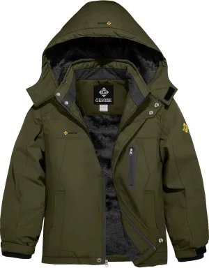 GEMYSE Boy's Waterproof Ski Snow Jacket Hooded Fleece Lined Windproof Winter Jacket
