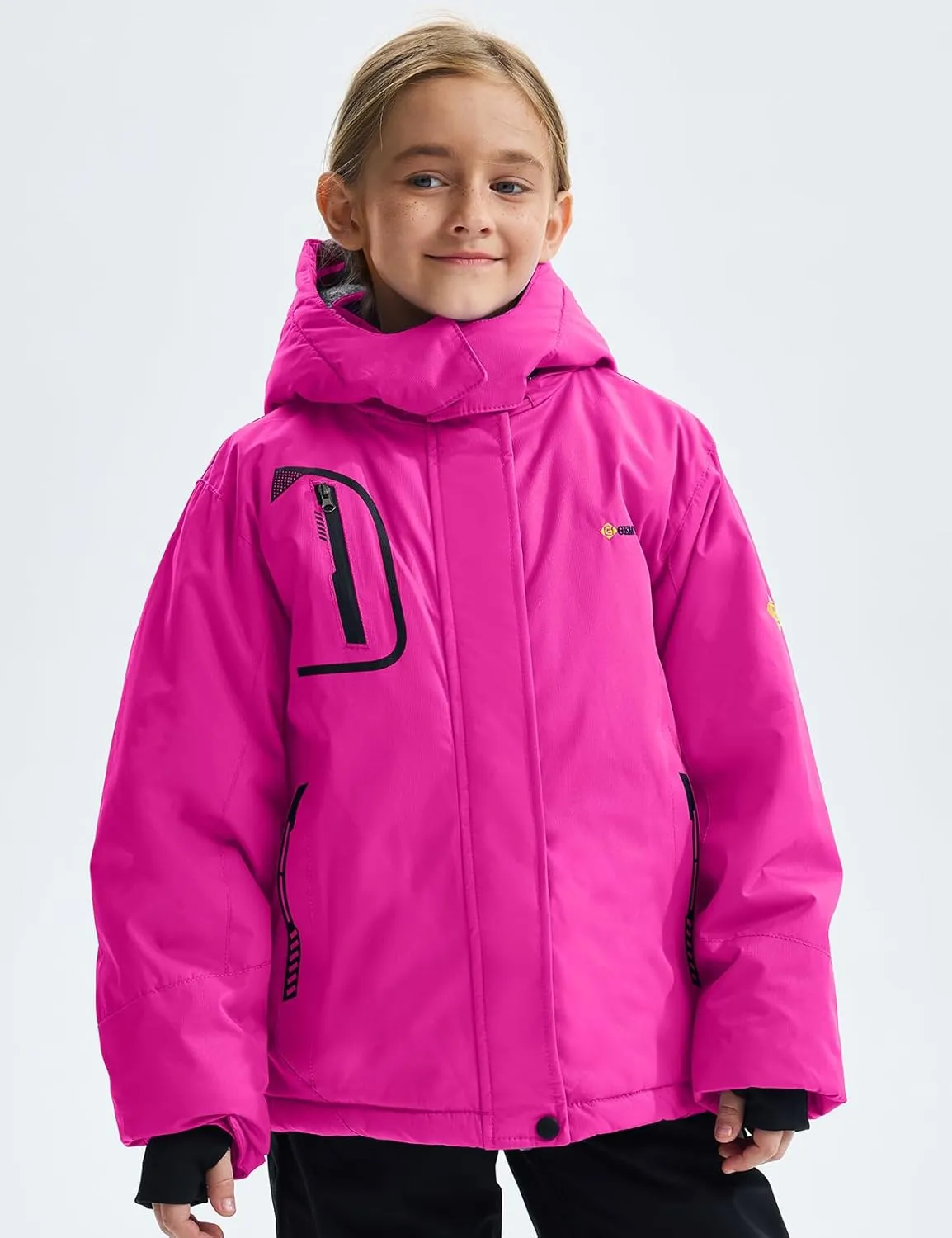 GEMYSE Girl's Waterproof Ski Snow Jacket Fleece Windproof Winter Jacket with Hood