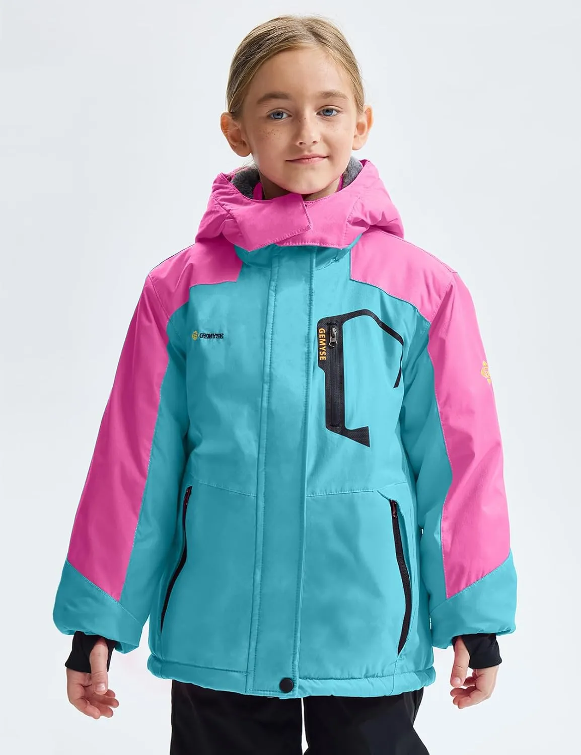 GEMYSE Girl's Waterproof Ski Snow Jacket Fleece Windproof Winter Jacket with Hood