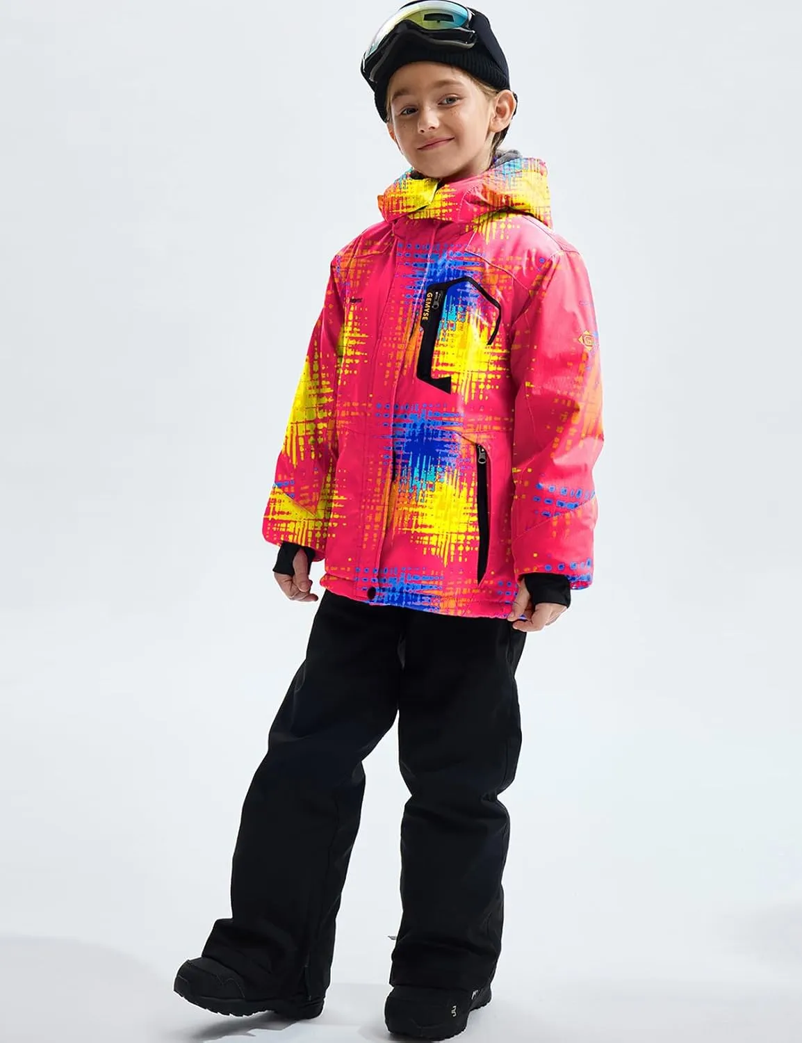 GEMYSE Girl's Waterproof Ski Snow Jacket Fleece Windproof Winter Jacket with Hood
