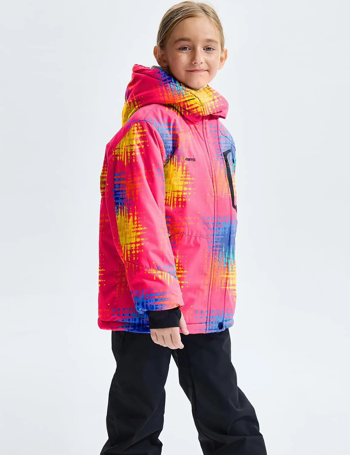 GEMYSE Girl's Waterproof Ski Snow Jacket Fleece Windproof Winter Jacket with Hood