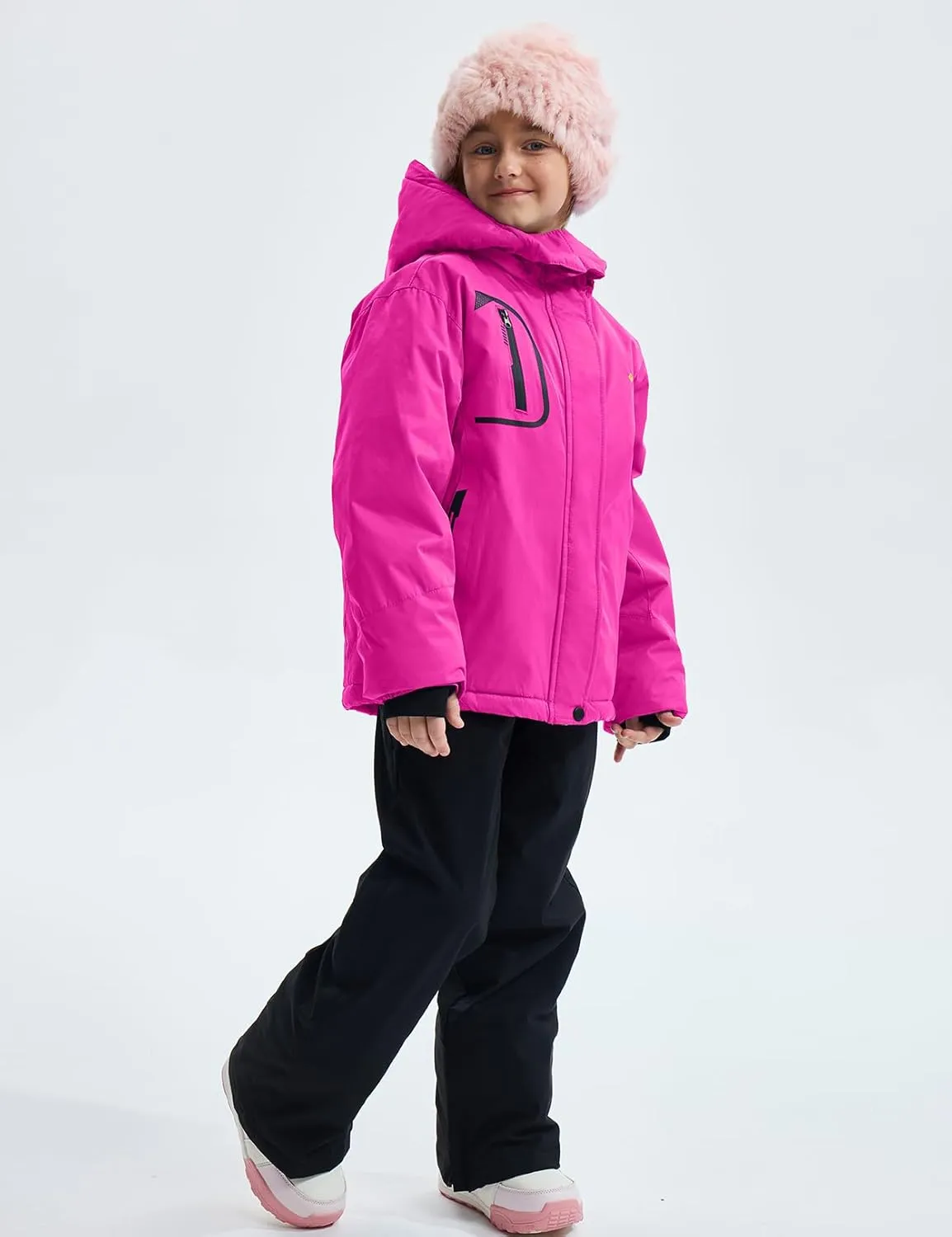 GEMYSE Girl's Waterproof Ski Snow Jacket Fleece Windproof Winter Jacket with Hood