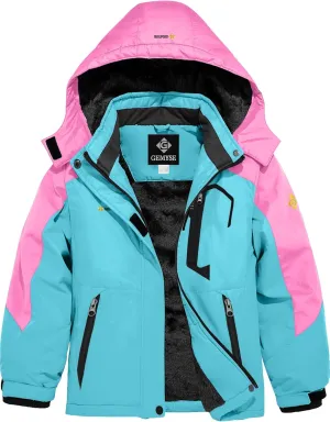 GEMYSE Girl's Waterproof Ski Snow Jacket Fleece Windproof Winter Jacket with Hood
