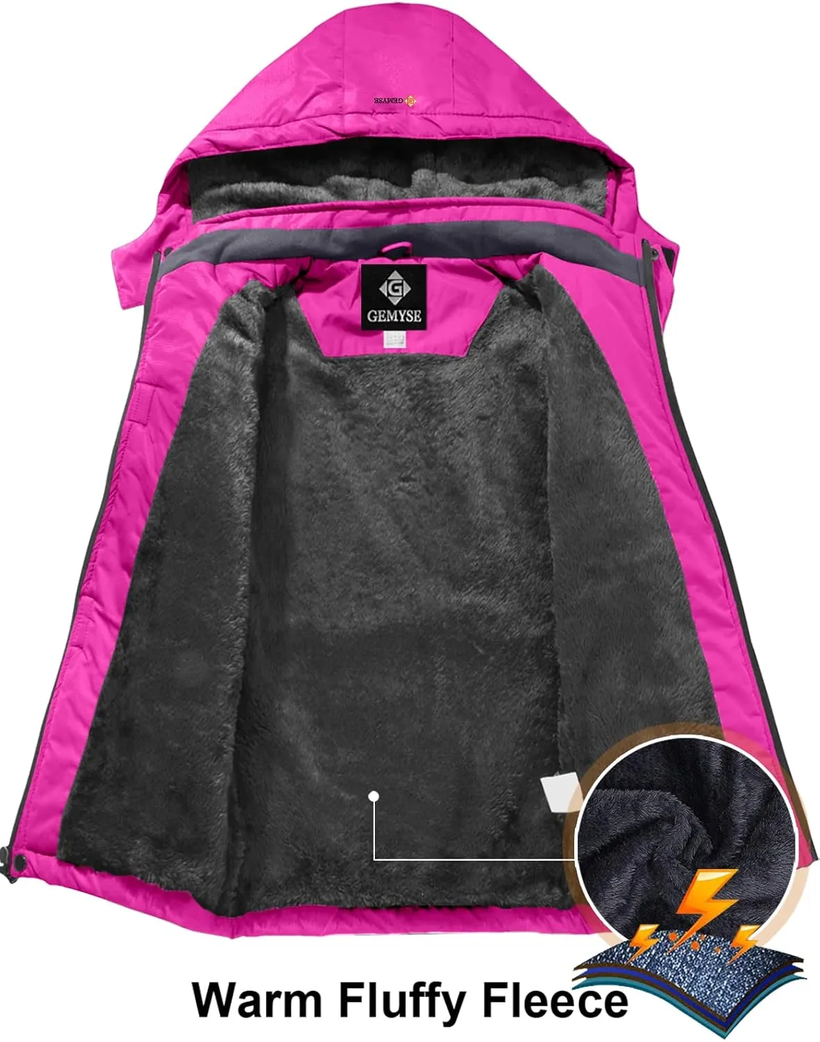 GEMYSE Girl's Waterproof Ski Snow Jacket Fleece Windproof Winter Jacket with Hood