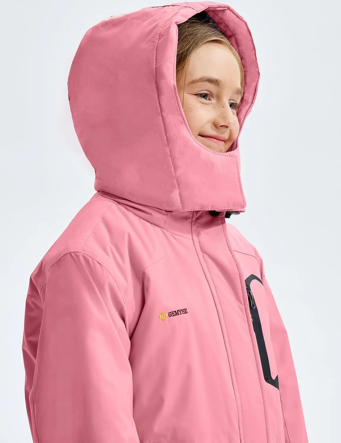 GEMYSE Girl's Waterproof Ski Snow Jacket Fleece Windproof Winter Jacket with Hood