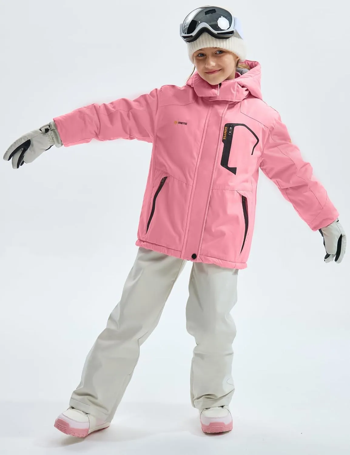 GEMYSE Girl's Waterproof Ski Snow Jacket Fleece Windproof Winter Jacket with Hood