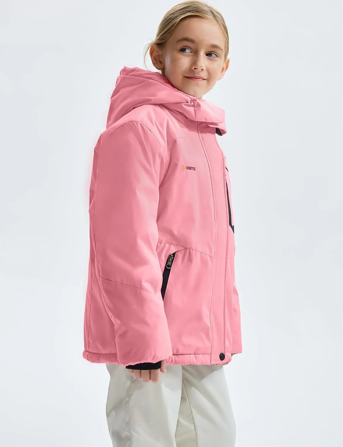 GEMYSE Girl's Waterproof Ski Snow Jacket Fleece Windproof Winter Jacket with Hood