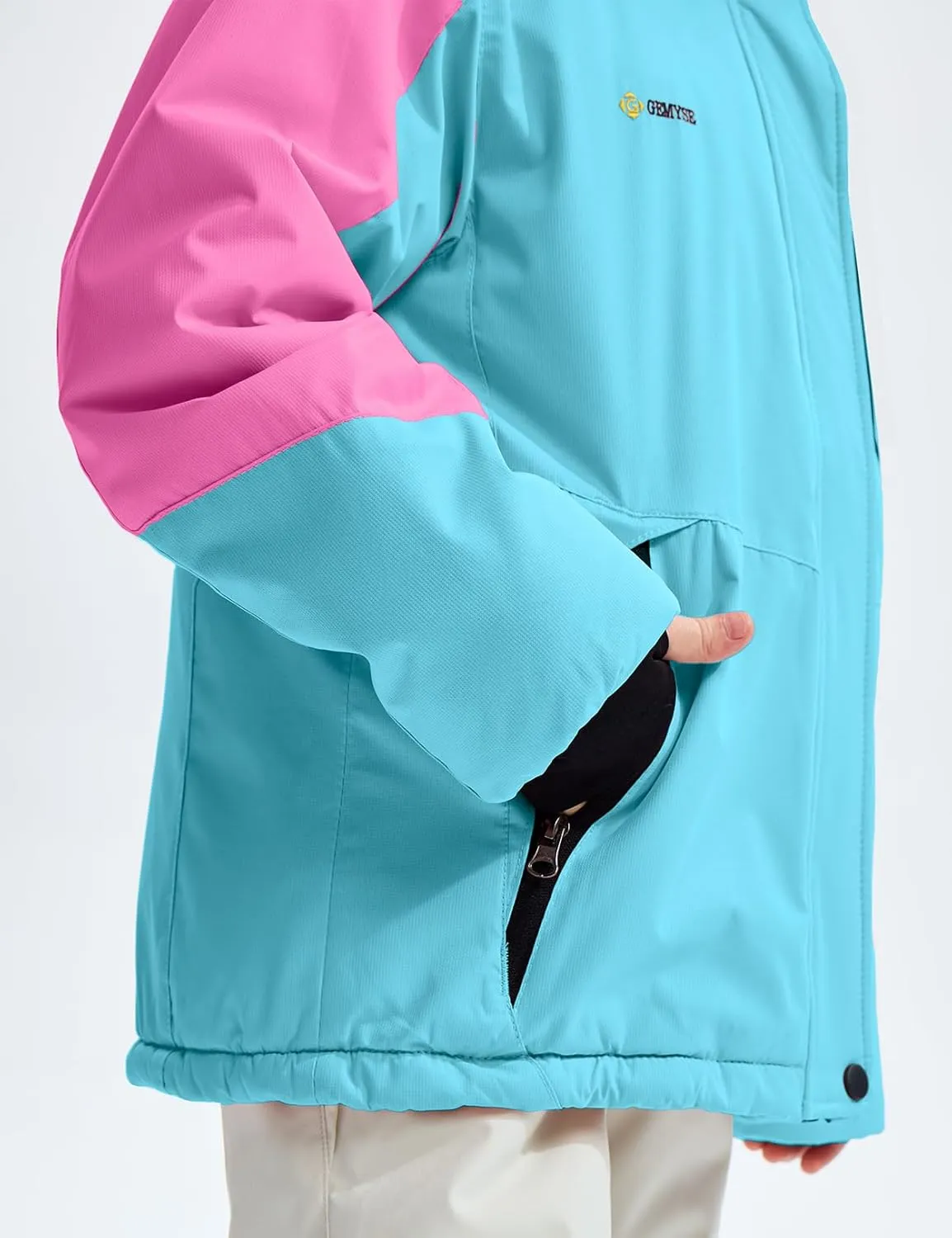 GEMYSE Girl's Waterproof Ski Snow Jacket Fleece Windproof Winter Jacket with Hood