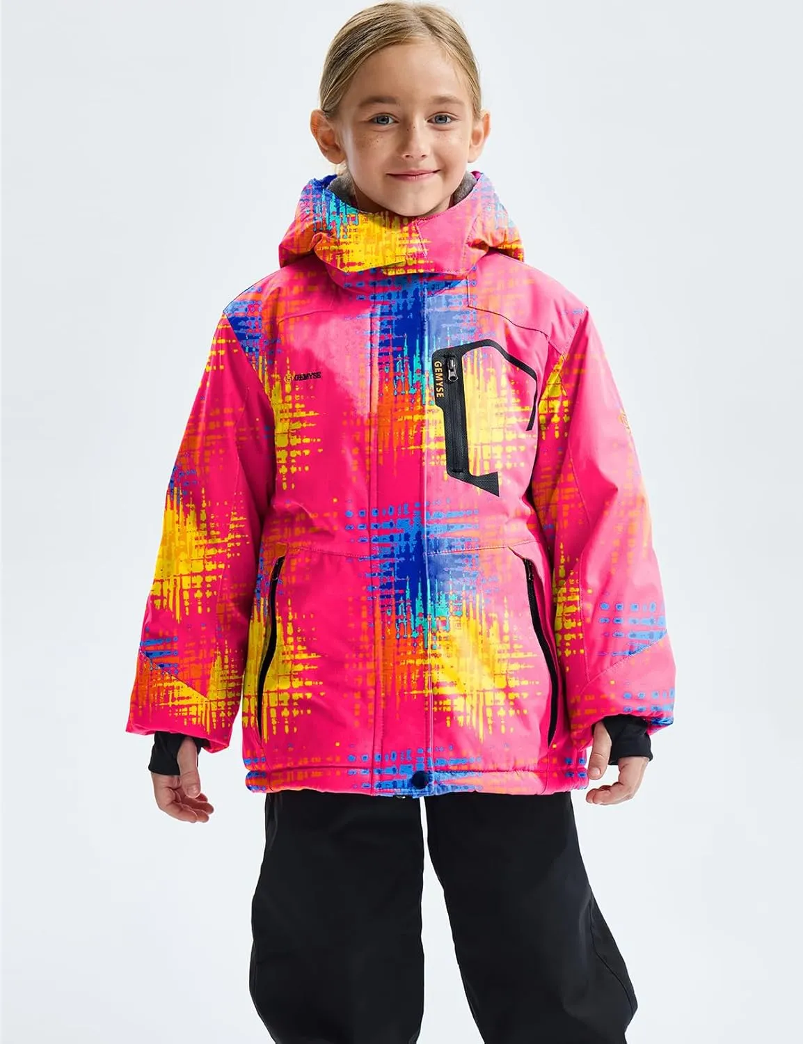 GEMYSE Girl's Waterproof Ski Snow Jacket Fleece Windproof Winter Jacket with Hood