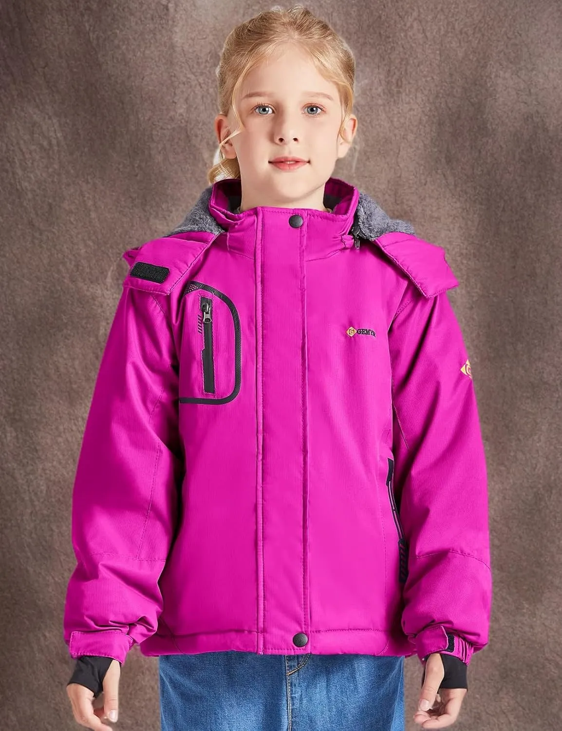 GEMYSE Girl's Waterproof Ski Snow Jacket Fleece Windproof Winter Jacket with Hood
