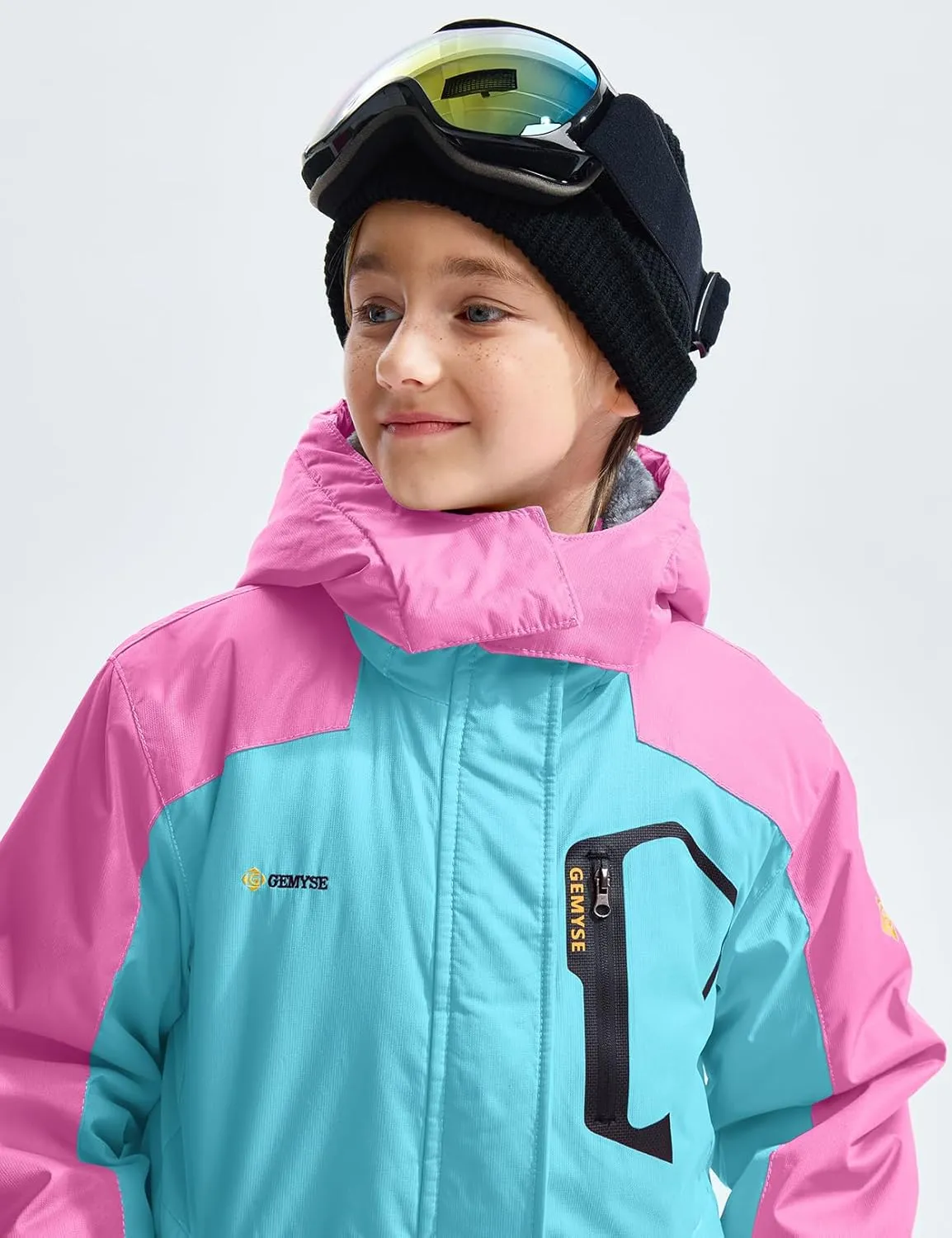 GEMYSE Girl's Waterproof Ski Snow Jacket Fleece Windproof Winter Jacket with Hood