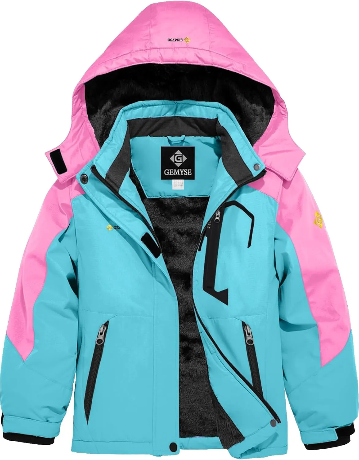 GEMYSE Girl's Waterproof Ski Snow Jacket Fleece Windproof Winter Jacket with Hood