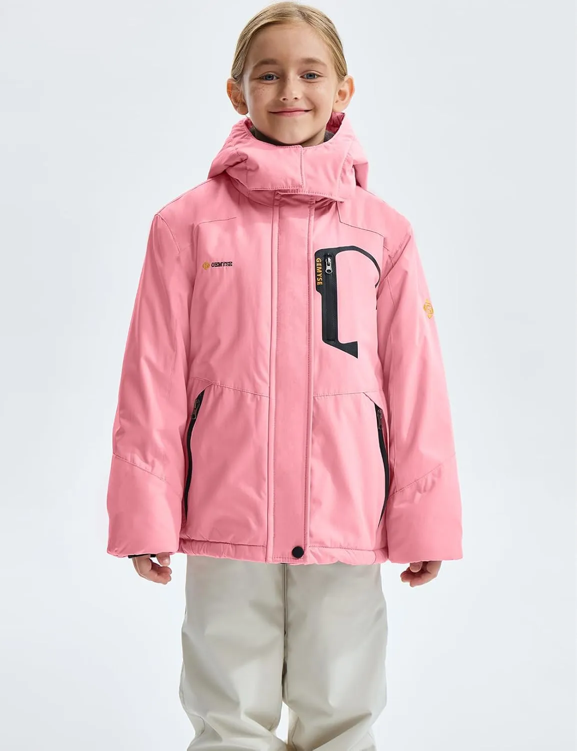 GEMYSE Girl's Waterproof Ski Snow Jacket Fleece Windproof Winter Jacket with Hood