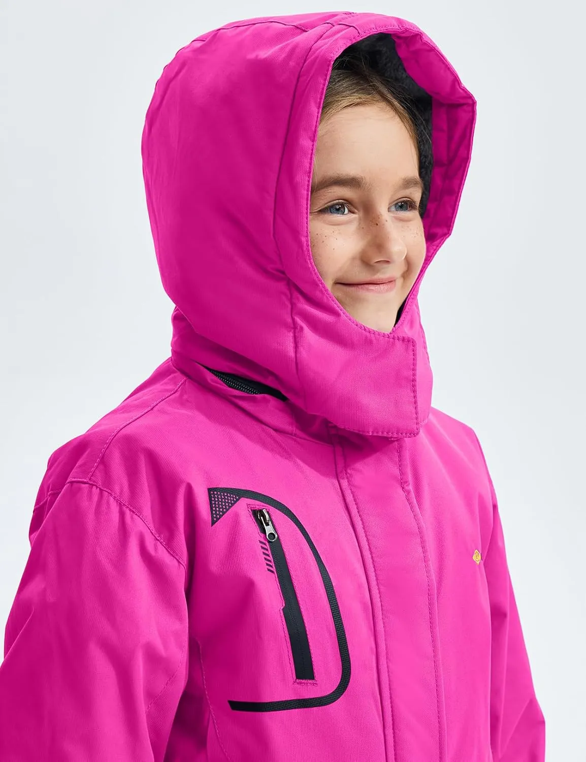 GEMYSE Girl's Waterproof Ski Snow Jacket Fleece Windproof Winter Jacket with Hood