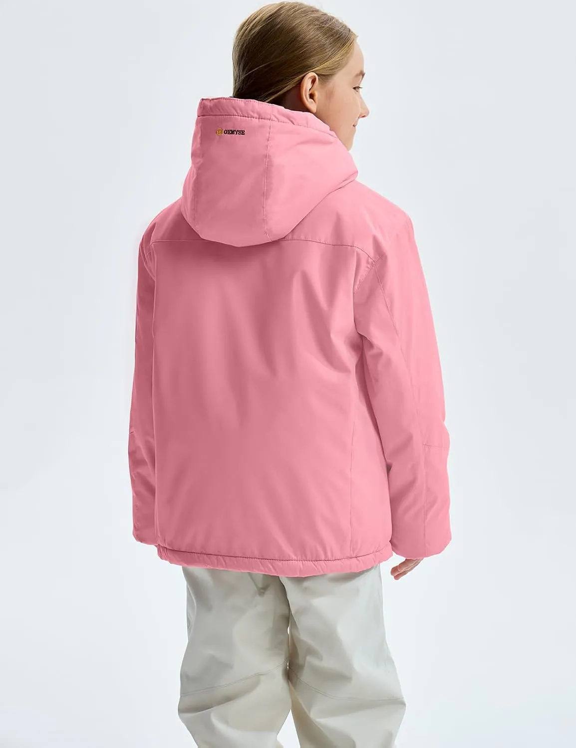GEMYSE Girl's Waterproof Ski Snow Jacket Fleece Windproof Winter Jacket with Hood
