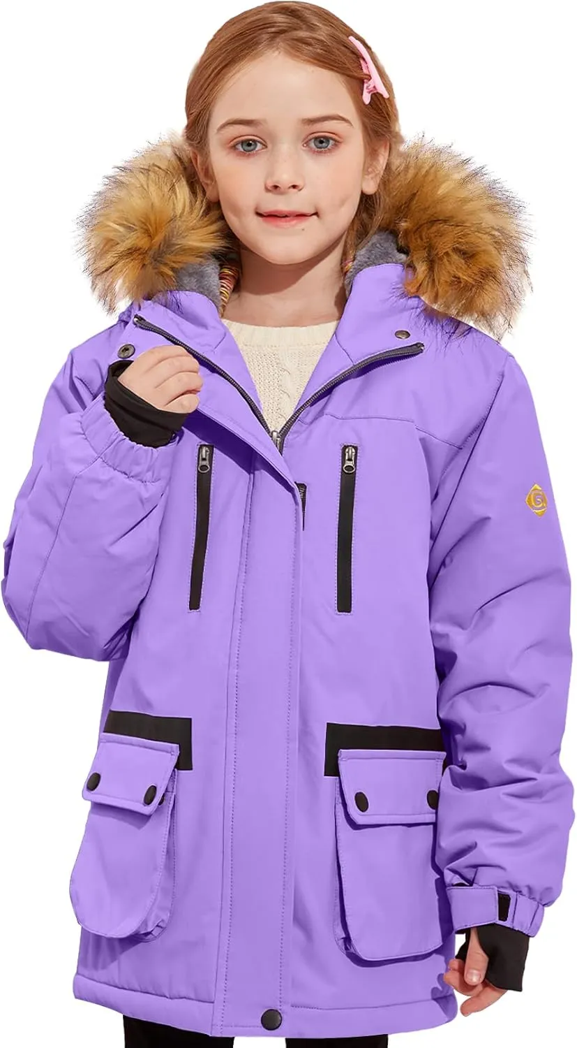 GEMYSE Girl's Winter Waterproof Ski Snow Jacket Fleece Windproof Jacket with Hood