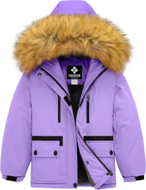GEMYSE Girl's Winter Waterproof Ski Snow Jacket Fleece Windproof Jacket with Hood