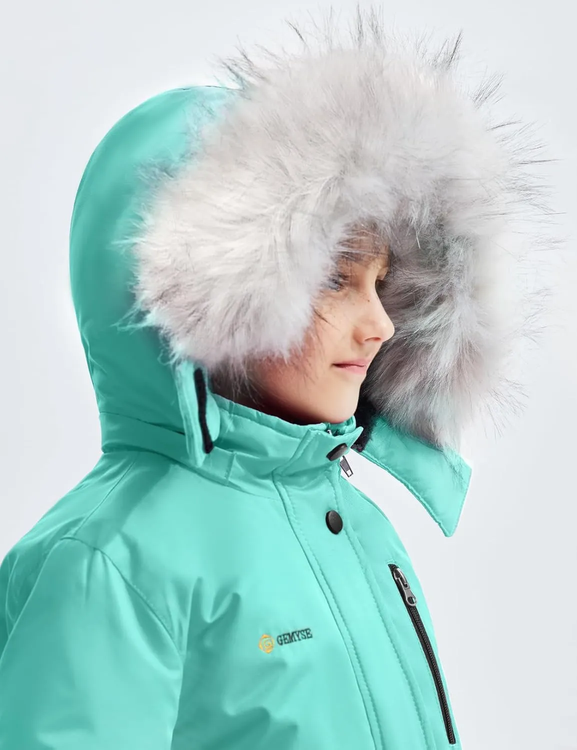 GEMYSE Girl's Winter Waterproof Ski Snow Jacket Hooded Fleece Lined Windproof Coat