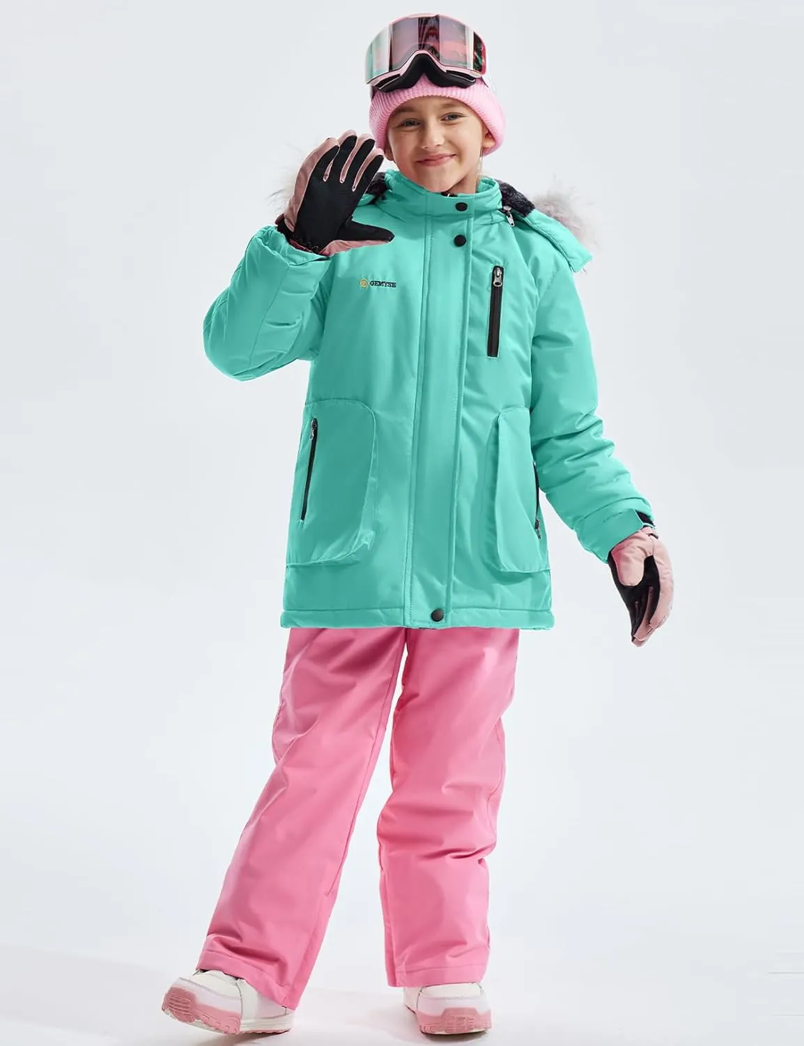 GEMYSE Girl's Winter Waterproof Ski Snow Jacket Hooded Fleece Lined Windproof Coat