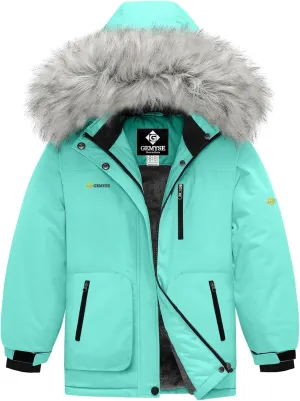 GEMYSE Girl's Winter Waterproof Ski Snow Jacket Hooded Fleece Lined Windproof Coat