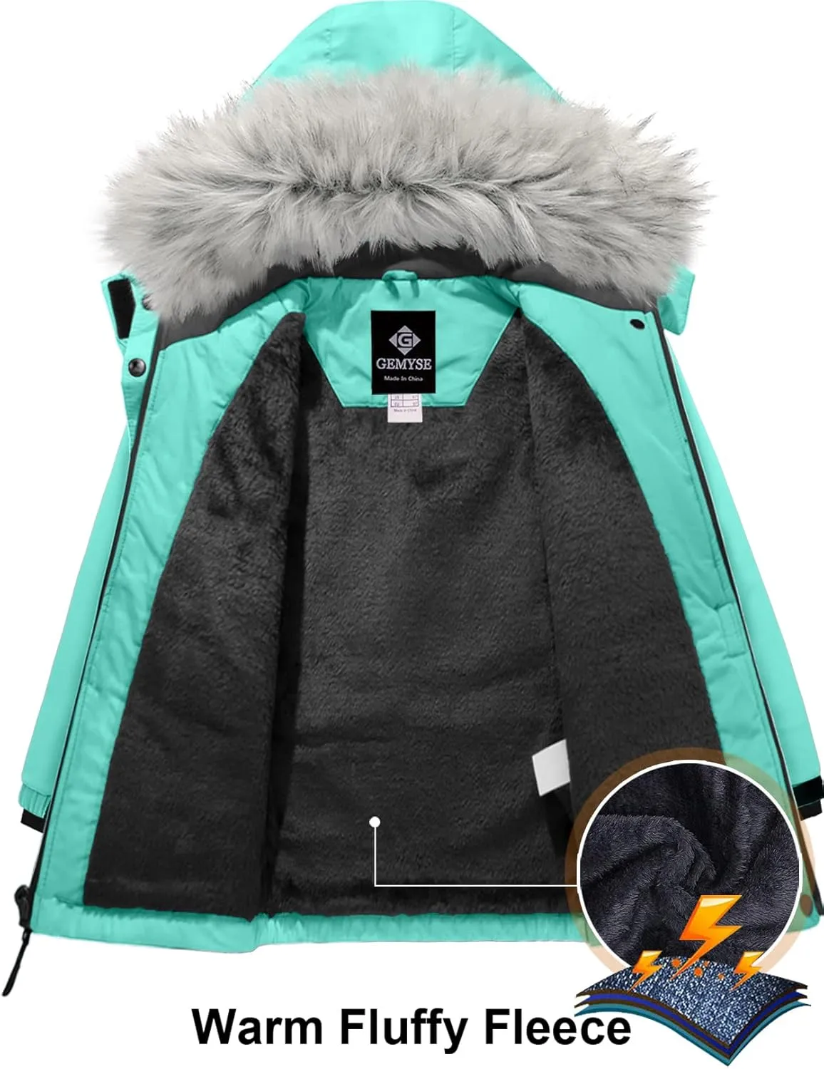 GEMYSE Girl's Winter Waterproof Ski Snow Jacket Hooded Fleece Lined Windproof Coat
