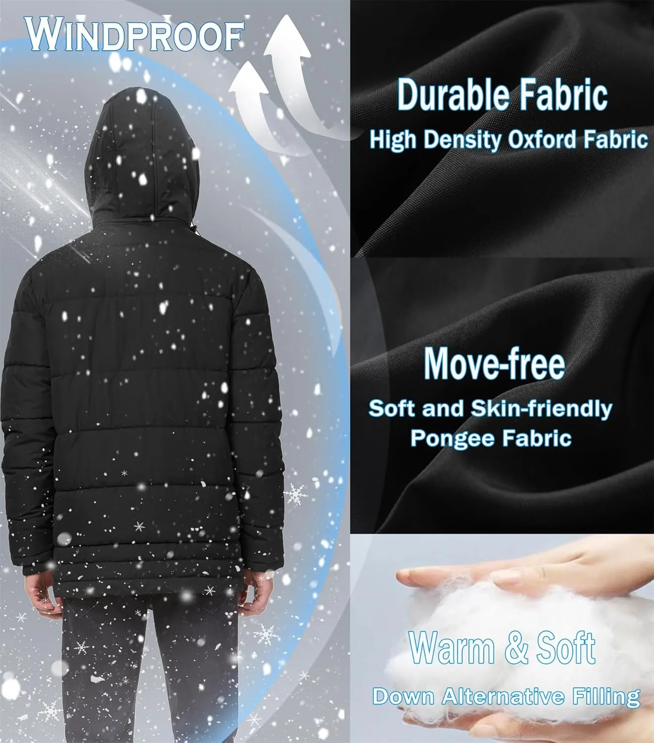 GGleaf Men's Hooded Winter Coat Warm Puffer Jacket Thicken Quilted Jacket