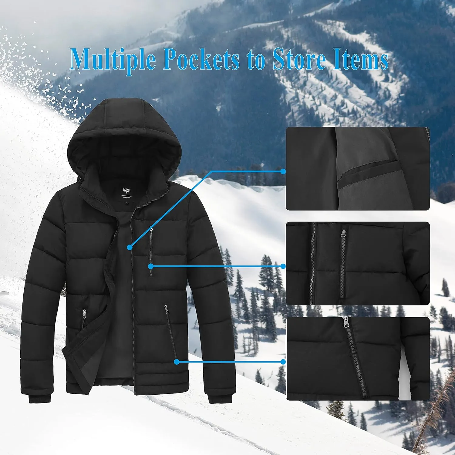 GGleaf Men's Hooded Winter Coat Warm Puffer Jacket Thicken Quilted Jacket