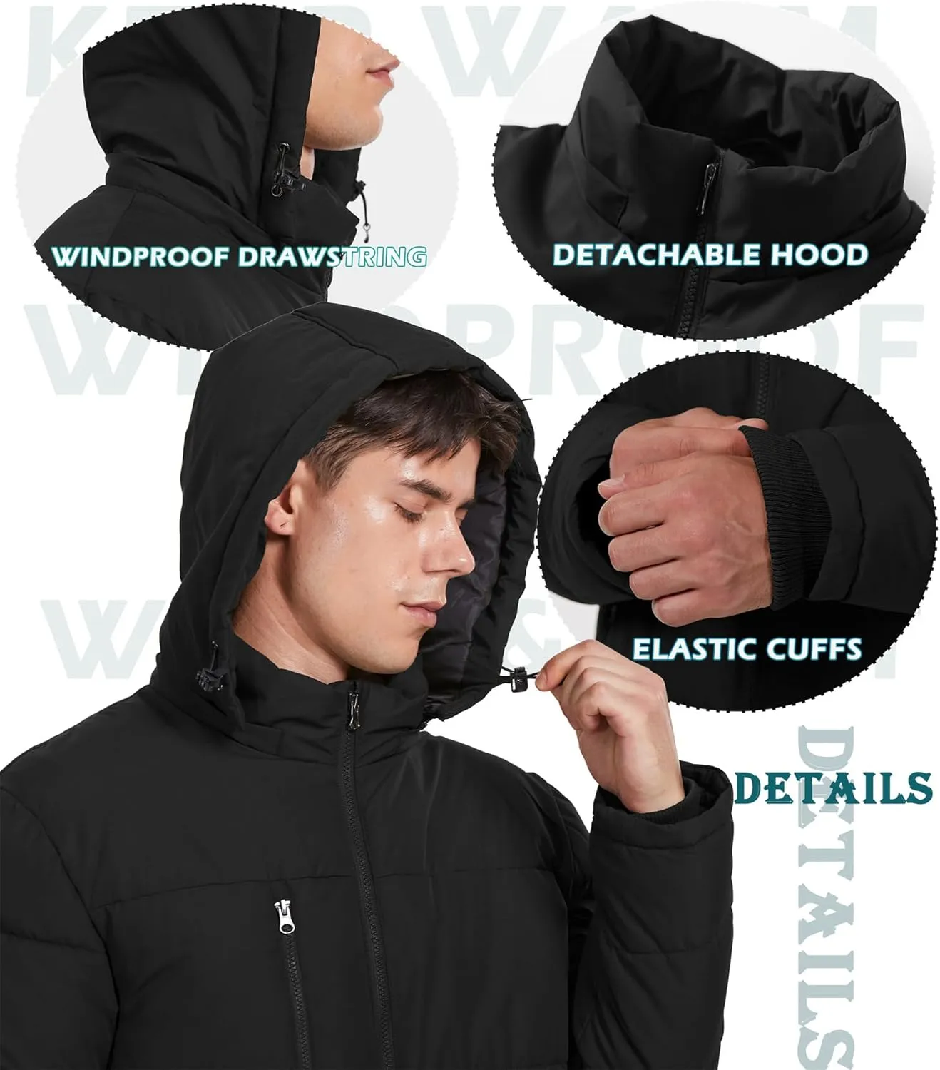 GGleaf Men's Hooded Winter Coat Warm Puffer Jacket Thicken Quilted Jacket